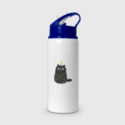 Бутылка для воды с трубочкой Котик притворился ёлочкой