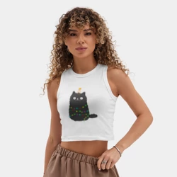 Женская укороченная майка-топ хлопок Котик притворился ёлочкой - фото 2