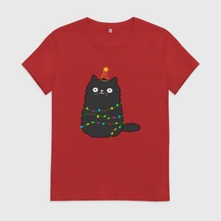 Женская футболка хлопок Котик притворился ёлочкой