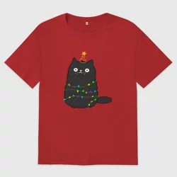 Мужская футболка хлопок Oversize Котик притворился ёлочкой