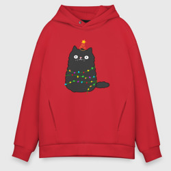 Мужское худи Oversize хлопок Котик притворился ёлочкой