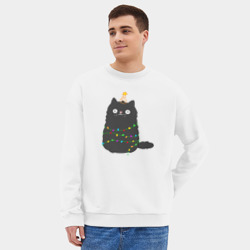 Мужской свитшот oversize без начеса хлопок Котик притворился ёлочкой - фото 2