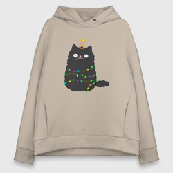 Женское худи Oversize хлопок Котик притворился ёлочкой