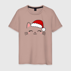 Мужская футболка хлопок Кошачья мордочка - Новогодняя