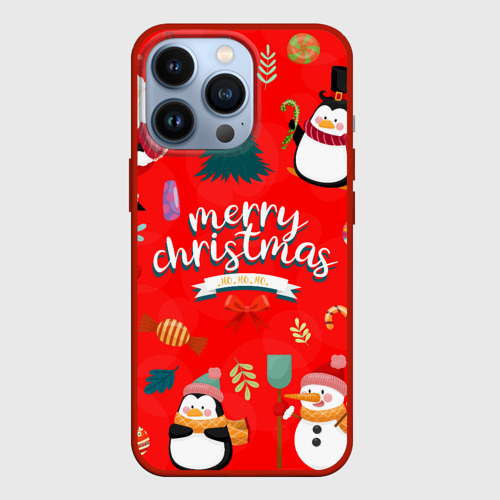 Чехол для iPhone 13 Pro Merry christmas art, цвет красный