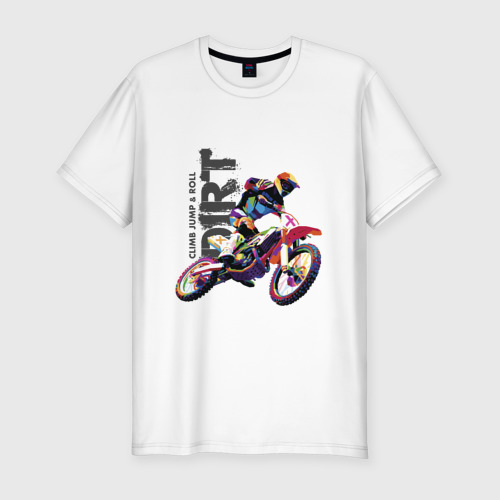 Мужская футболка хлопок Slim с принтом Dirt motocross, вид спереди #2