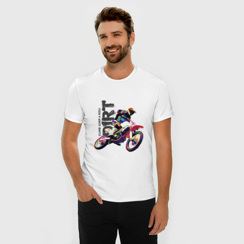 Мужская футболка хлопок Slim с принтом Dirt motocross, фото на моделе #1