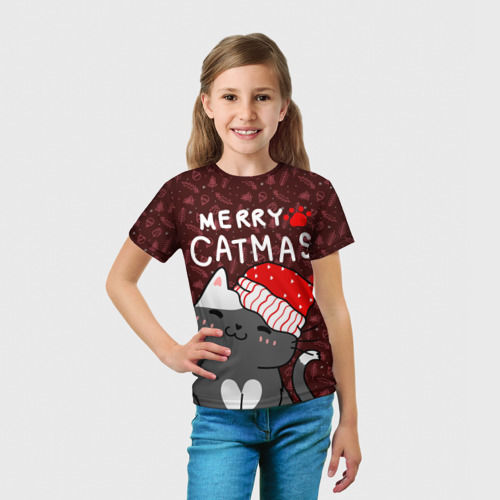 Детская футболка 3D с принтом Кошачье рождество - 2023, вид сбоку #3
