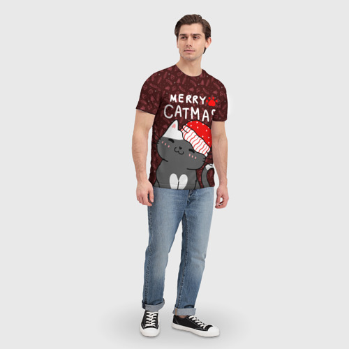 Мужская футболка 3D с принтом Кошачье рождество - 2023, вид сбоку #3