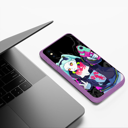 Чехол для iPhone XS Max матовый Ребекка: Cyberpunk, цвет фиолетовый - фото 5