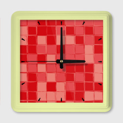Красный паттерн из кубов – Настенные часы квадратные с принтом купить