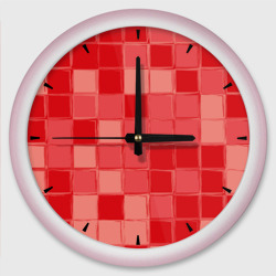 Красный паттерн из кубов – Настенные часы круглые с принтом купить