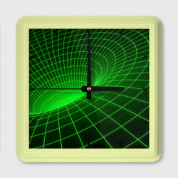 Зелёная неоновая чёрная дыра – Настенные часы квадратные с принтом купить