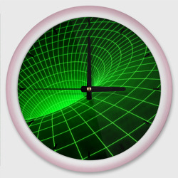 Зелёная неоновая чёрная дыра – Настенные часы круглые с принтом купить