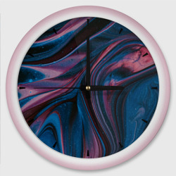 Абстрактные фиолетовые и синие волны с блёстками – Настенные часы круглые с принтом купить