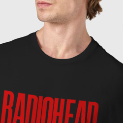 Футболка с принтом Radiohead рок кот для женщины, вид на модели спереди №4. Цвет основы: черный