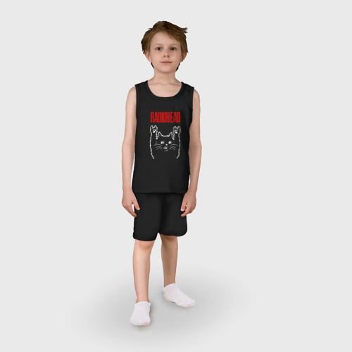 Детская пижама с шортами хлопок Radiohead рок кот, цвет черный - фото 3