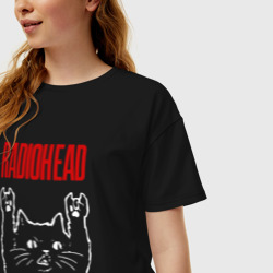 Женская футболка хлопок Oversize Radiohead рок кот - фото 2