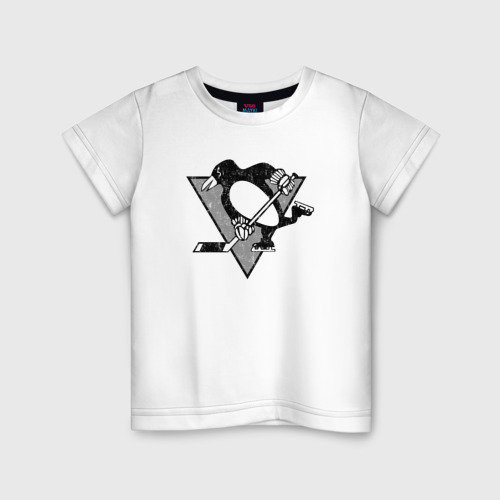 Детская футболка из хлопка с принтом Питтсбург Пингвинз серый, вид спереди №1