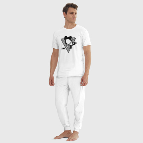 Мужская пижама хлопок Питтсбург Пингвинз серый, цвет белый - фото 5