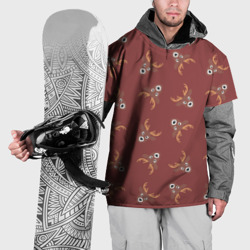 Накидка на куртку 3D Эстетика: праздничные олени на бордовом фоне
