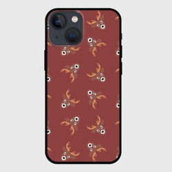 Чехол для iPhone 13 mini Эстетика: праздничные олени на бордовом фоне