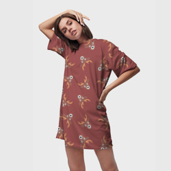 Платье-футболка 3D Эстетика: праздничные олени на бордовом фоне - фото 2