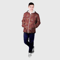 Мужская куртка 3D Эстетика: праздничные олени на бордовом фоне - фото 2