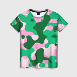 Женская футболка 3D Абстрактные зелёно-розовые пятна