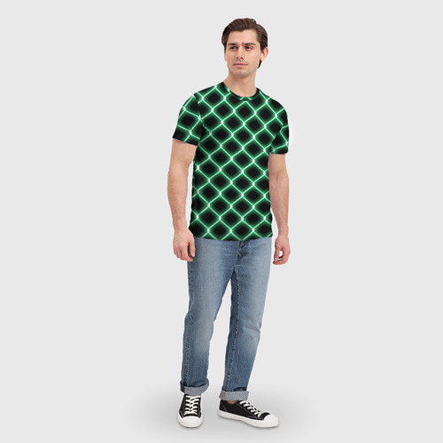 Мужская футболка 3D Зелёная неоновая сетка, цвет 3D печать - фото 5