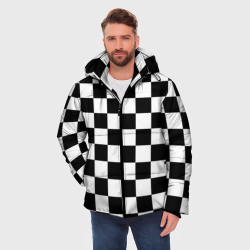 Мужская зимняя куртка 3D Шахматные клетки - текстура, цвет черный - фото 3