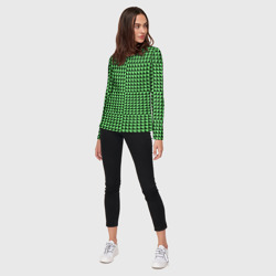 Лонгслив с принтом Чёрно-зелёная оптическая иллюзия для женщины, вид на модели спереди №3. Цвет основы: белый