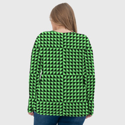Лонгслив с принтом Чёрно-зелёная оптическая иллюзия для женщины, вид на модели сзади №3. Цвет основы: белый