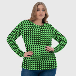 Лонгслив с принтом Чёрно-зелёная оптическая иллюзия для женщины, вид на модели спереди №4. Цвет основы: белый