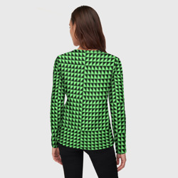 Лонгслив с принтом Чёрно-зелёная оптическая иллюзия для женщины, вид на модели сзади №2. Цвет основы: белый