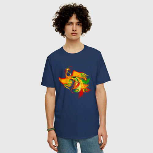 Мужская футболка хлопок Oversize Жарптица Феникс птица, цвет темно-синий - фото 3