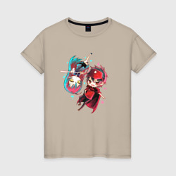 Женская футболка хлопок Повелитель тьмы на подработке - Сатана и Эми