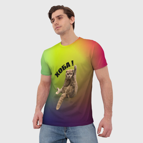 Мужская футболка 3D с принтом Хоба кот, фото на моделе #1