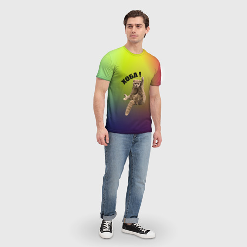 Мужская футболка 3D с принтом Хоба кот, вид сбоку #3