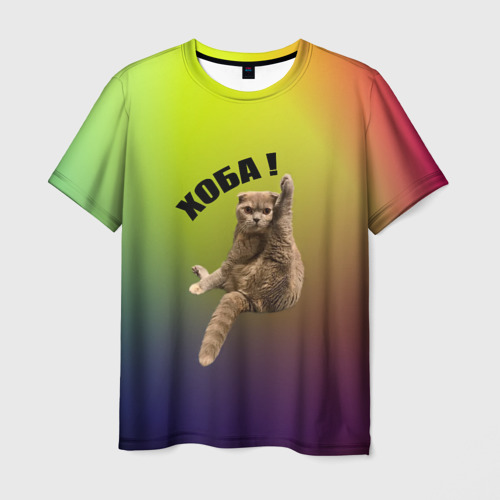 Мужская футболка 3D с принтом Хоба кот, вид спереди #2