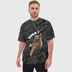 Мужская футболка oversize 3D Хоба кот на темном фоне - фото 2