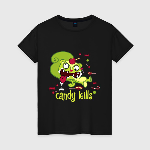 Женская футболка хлопок с принтом Nutty - candy kills, вид спереди #2
