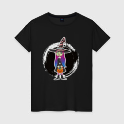 Женская футболка хлопок Мультяшная ведьма Хэллоуин