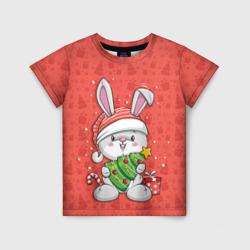 Детская футболка 3D Новогодний кролик с елочкой
