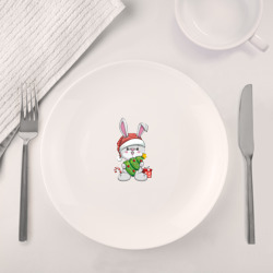 Набор: тарелка + кружка Новогодний кролик с елочкой - фото 2