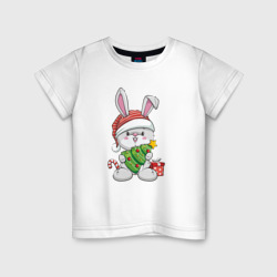 Детская футболка хлопок Новогодний кролик с елочкой