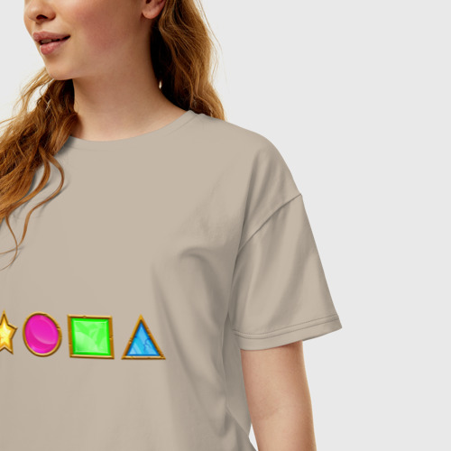 Женская футболка хлопок Oversize Кристаллы жопа, цвет миндальный - фото 3