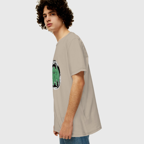 Мужская футболка хлопок Oversize с принтом Мультяшный Ктулху, вид сбоку #3