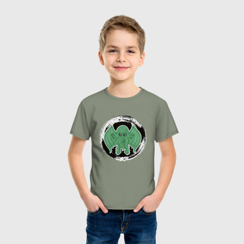 Детская футболка хлопок Мультяшный Ктулху, цвет авокадо - фото 3