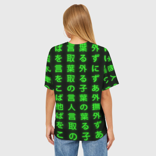 Женская футболка oversize 3D Неоновые иероглифы - Rebecca, цвет 3D печать - фото 4
